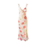 Women's French Floral Ruffle V-Neck Fishtail Dress