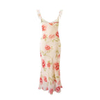 Women's French Floral Ruffle V-Neck Fishtail Dress