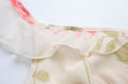 Women's French Floral Ruffle V-Neck Fishtail Dress