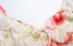 Women's French Floral Ruffle V-Neck Fishtail Dress