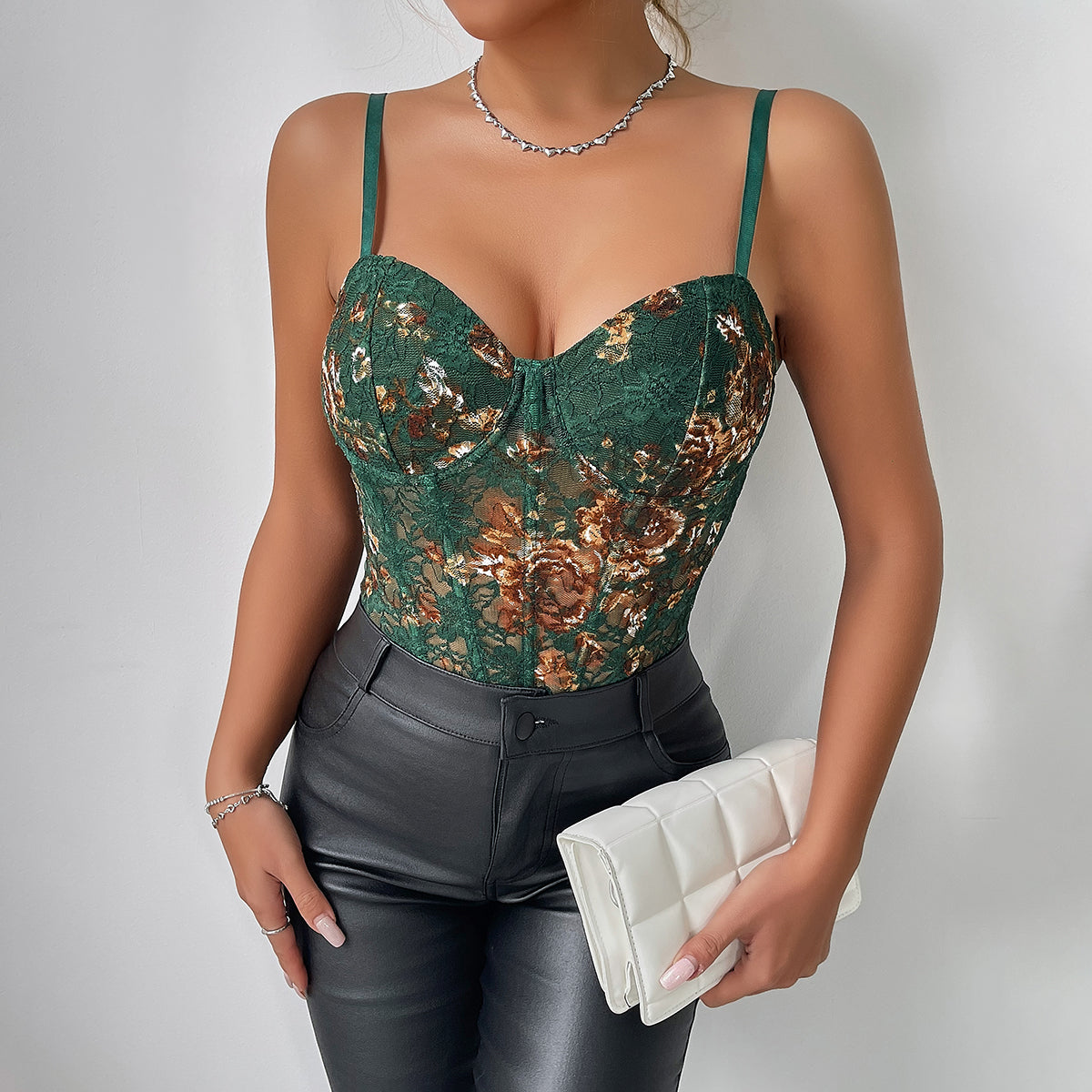 Floral Lace Boned Corset Jumpsuit for Women