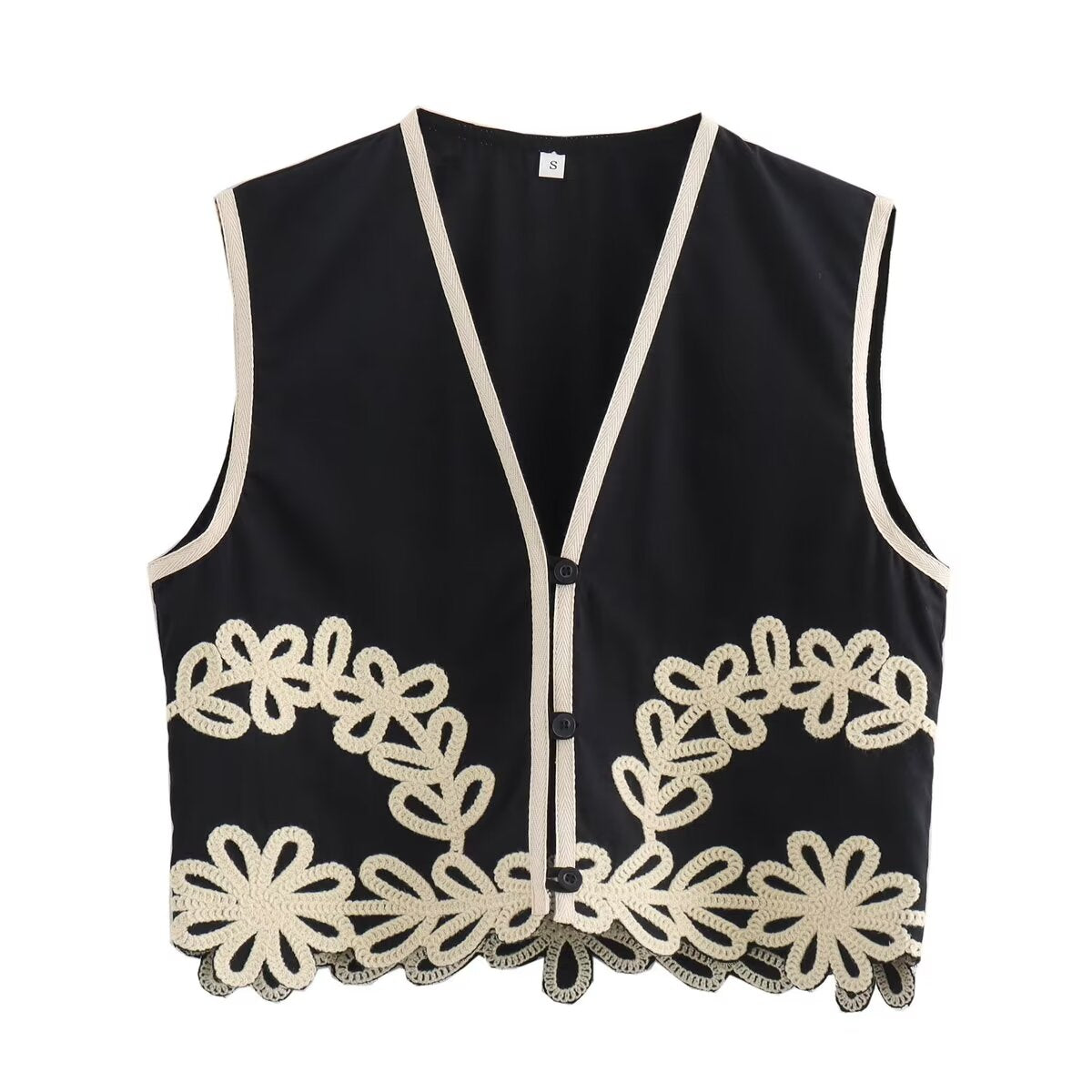 Summer Embroidery Short V-Neck Vest Embroidered Trousers Three-Piece Set