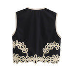 Summer Embroidery Short V-Neck Vest Embroidered Trousers Three-Piece Set