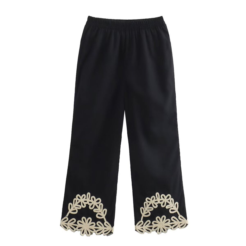 Summer Embroidery Short V-Neck Vest Embroidered Trousers Three-Piece Set