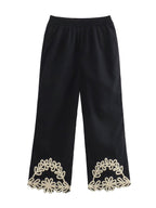 Summer Embroidery Short V-Neck Vest Embroidered Trousers Three-Piece Set