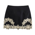 Summer Embroidery Short V-Neck Vest Embroidered Trousers Three-Piece Set