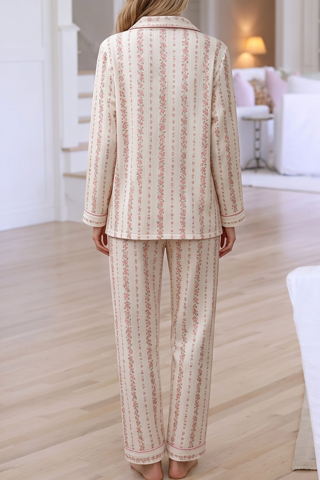 Pink Floral Button-Front Pajama Set