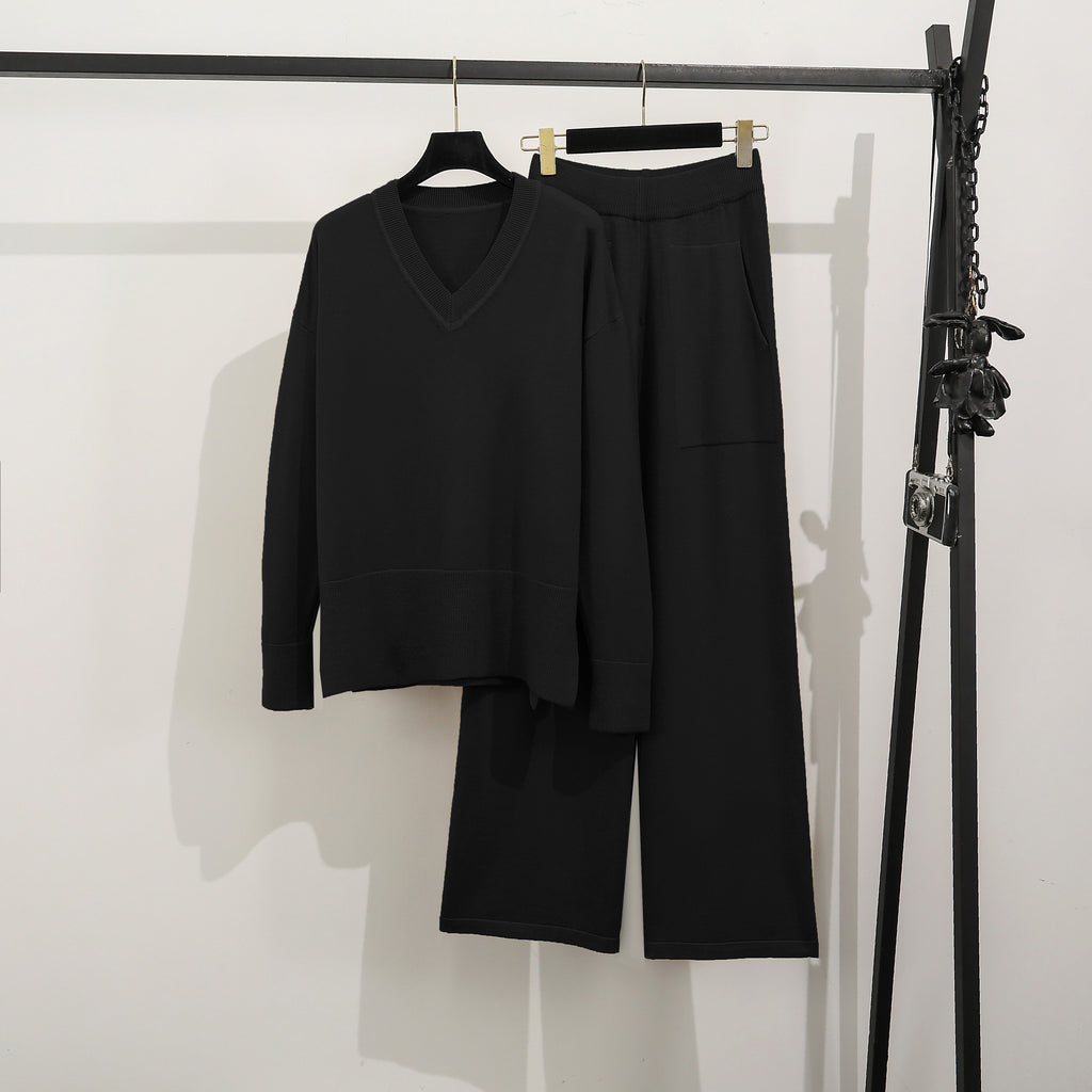 Autumn And Winter Loose Casual Sweater Pullover Two-Piece Set