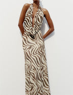 Women's Summer Printed Silk Net Hanging Collar Dress