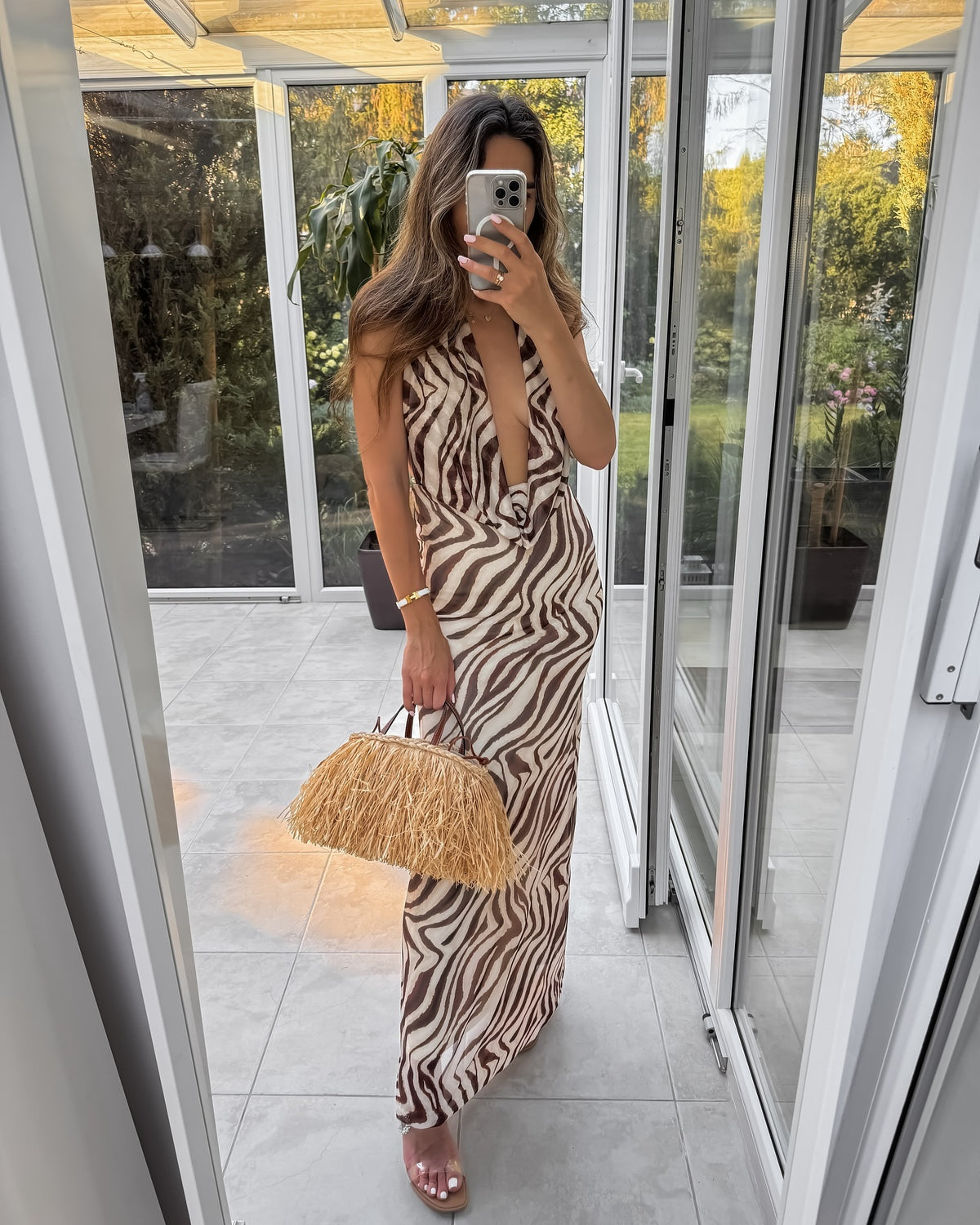 Women's Summer Printed Silk Net Hanging Collar Dress