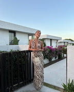 Women's Summer Printed Silk Net Hanging Collar Dress
