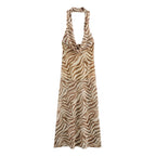 Women's Summer Printed Silk Net Hanging Collar Dress