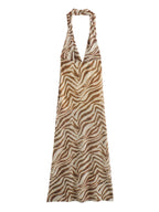 Women's Summer Printed Silk Net Hanging Collar Dress