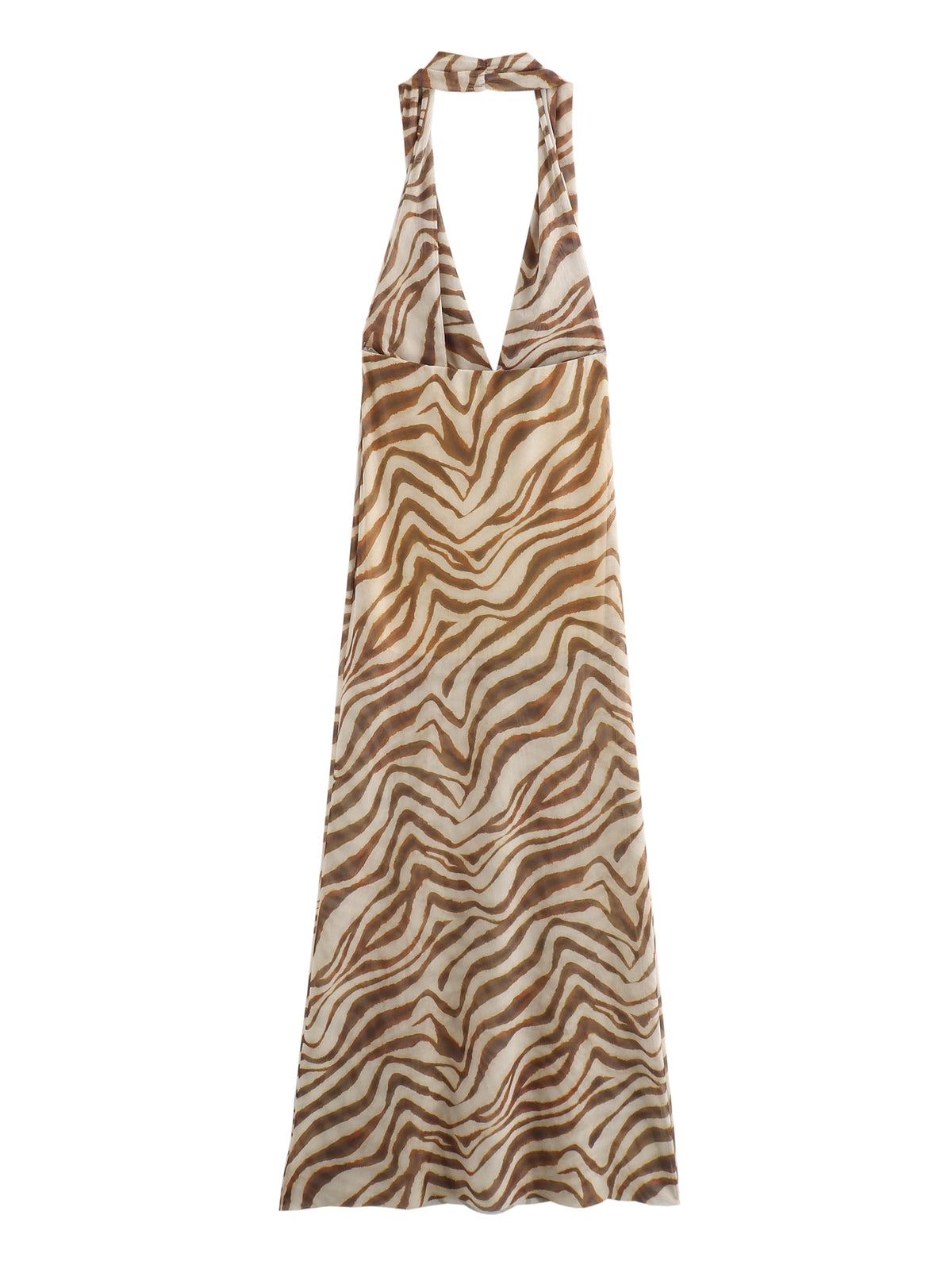 Women's Summer Printed Silk Net Hanging Collar Dress
