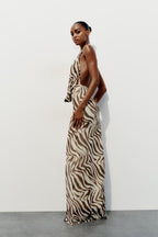 Women's Summer Printed Silk Net Hanging Collar Dress