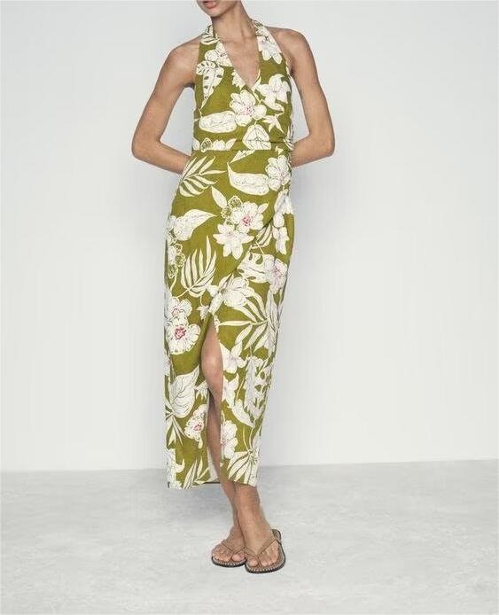 Women's Linen Blended Floral Print Dress