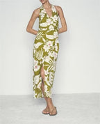 Women's Linen Blended Floral Print Dress