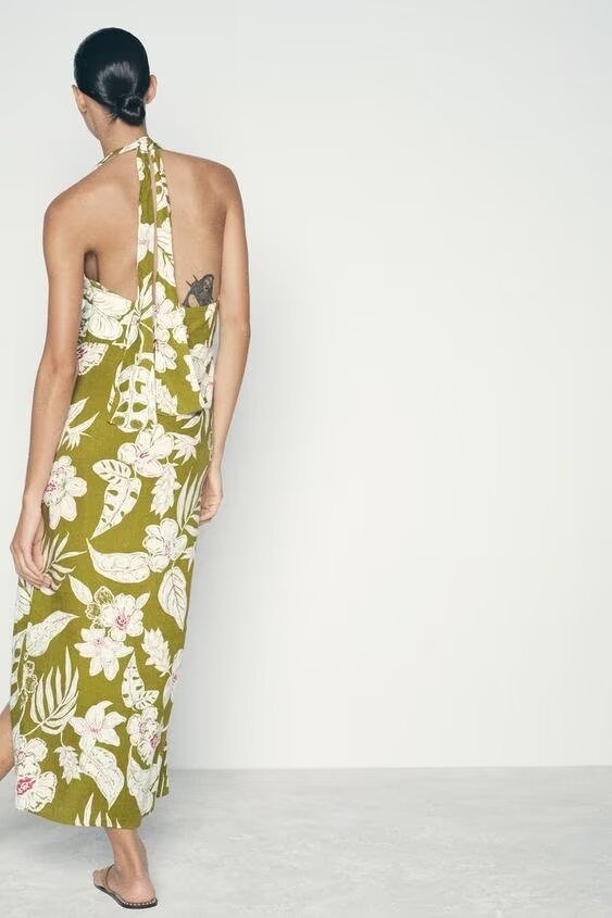 Women's Linen Blended Floral Print Dress