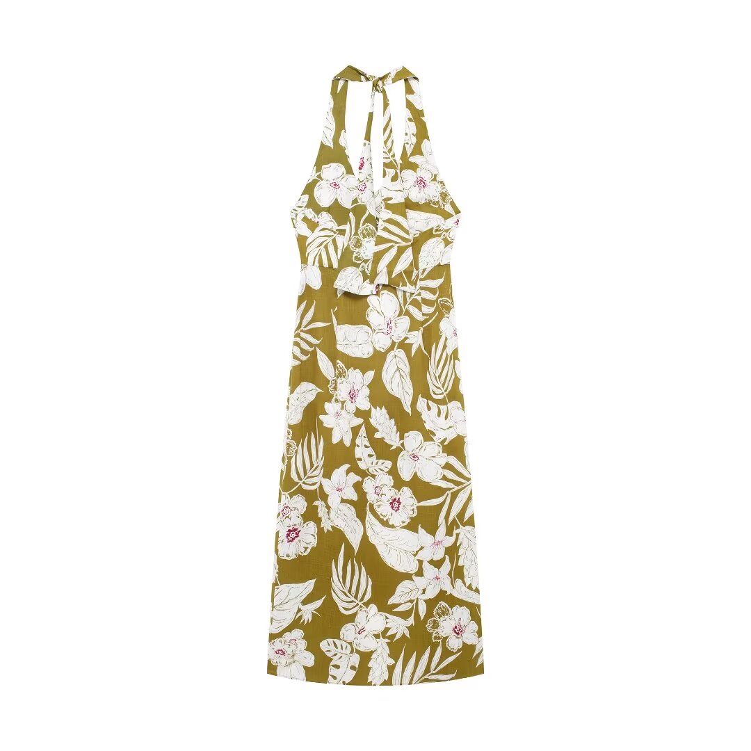 Women's Linen Blended Floral Print Dress