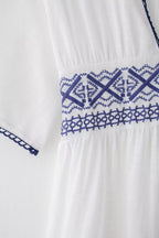 Summer Fresh Simple Linen Embroidery V-Neck Short Sleeve Dress