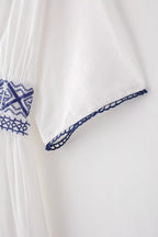 Summer Fresh Simple Linen Embroidery V-Neck Short Sleeve Dress