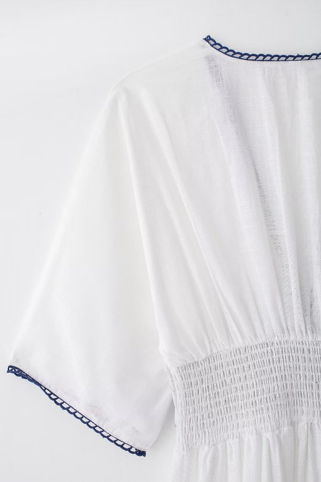 Summer Fresh Simple Linen Embroidery V-Neck Short Sleeve Dress