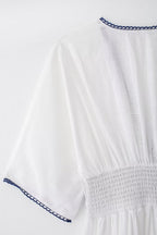 Summer Fresh Simple Linen Embroidery V-Neck Short Sleeve Dress