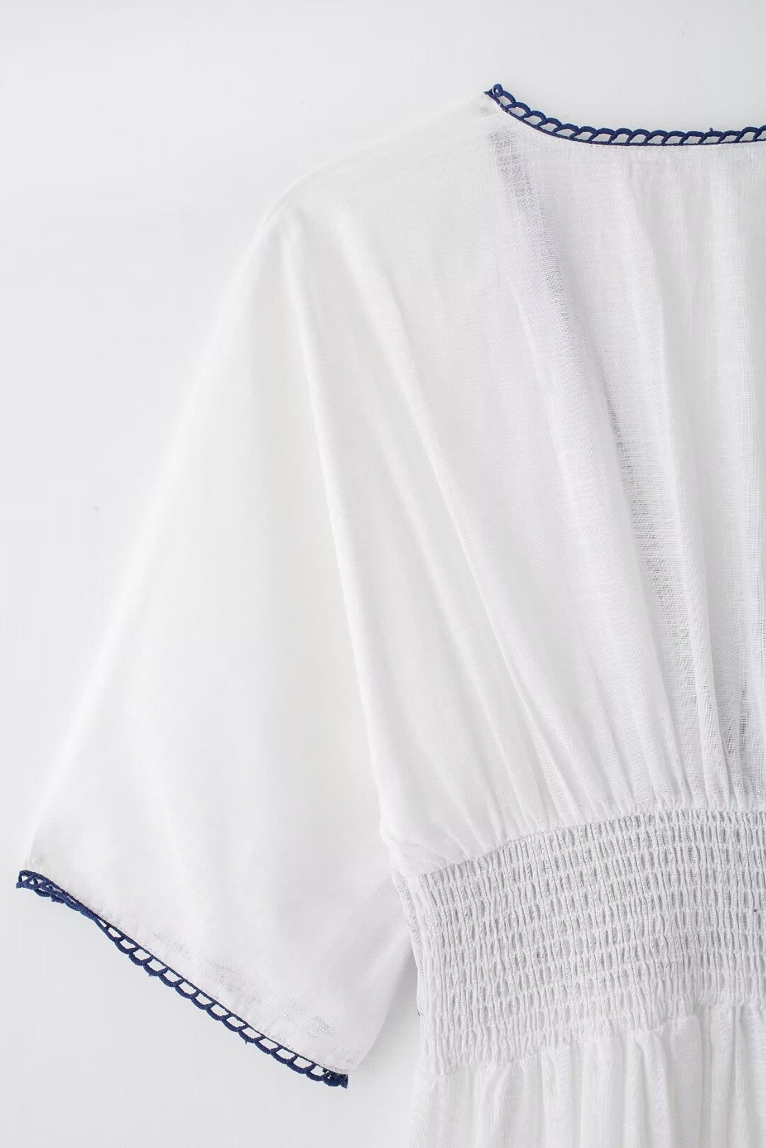 Summer Fresh Simple Linen Embroidery V-Neck Short Sleeve Dress