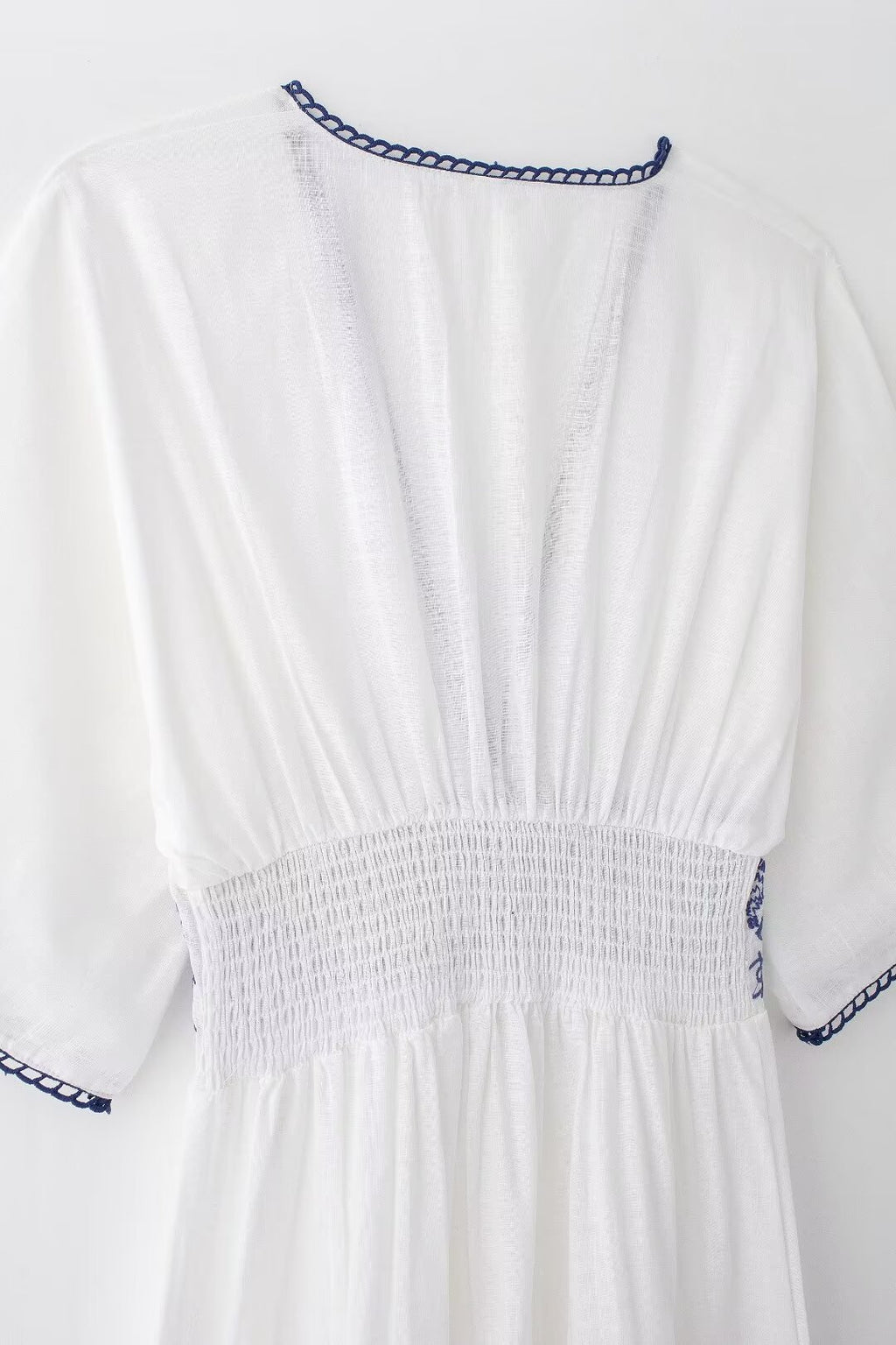 Summer Fresh Simple Linen Embroidery V-Neck Short Sleeve Dress