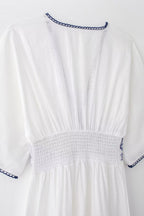 Summer Fresh Simple Linen Embroidery V-Neck Short Sleeve Dress