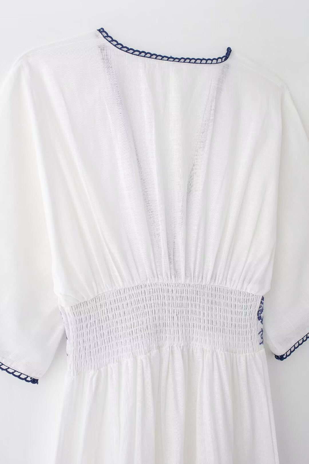 Summer Fresh Simple Linen Embroidery V-Neck Short Sleeve Dress