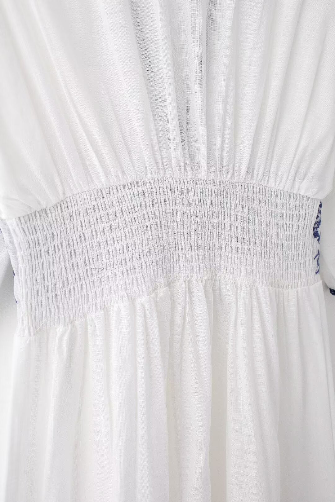 Summer Fresh Simple Linen Embroidery V-Neck Short Sleeve Dress