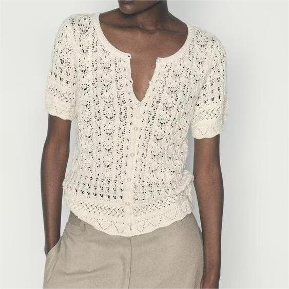 Women’s White Button Front Jacquard Knit Jacket