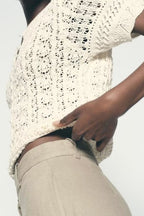 Women’s White Button Front Jacquard Knit Jacket