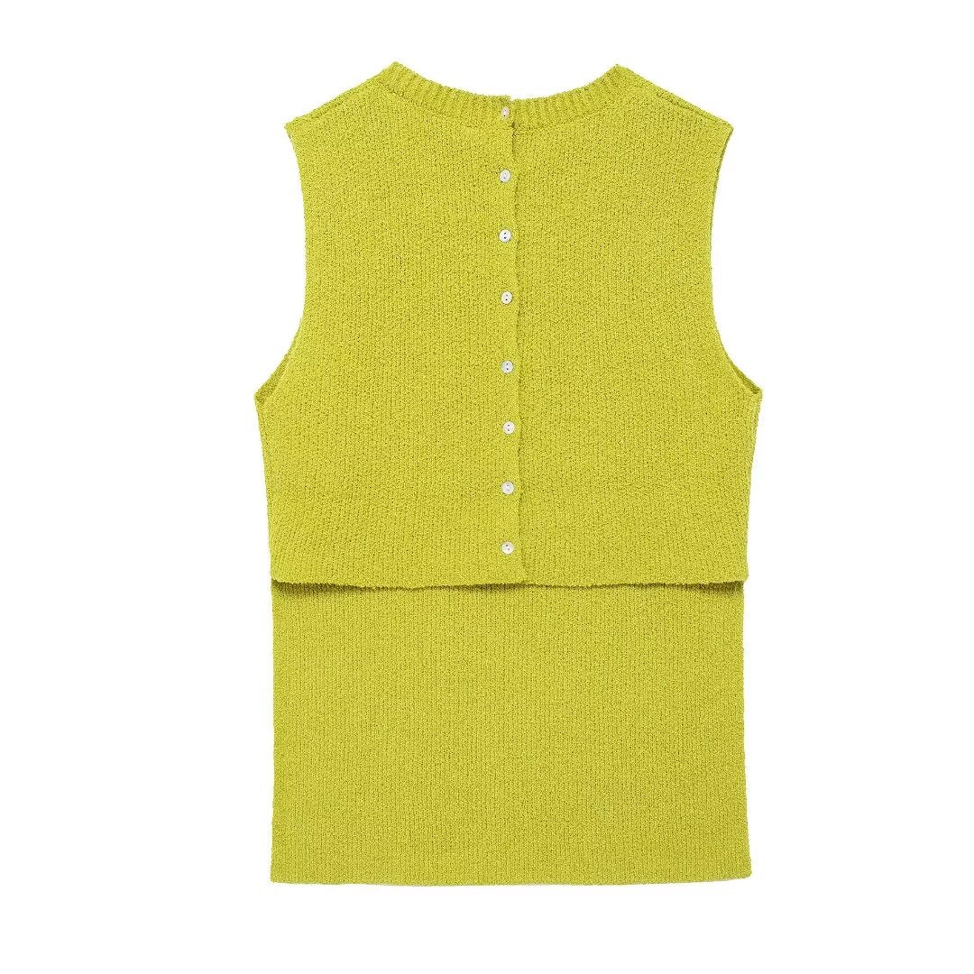 's Back Button Plain Stitch Top