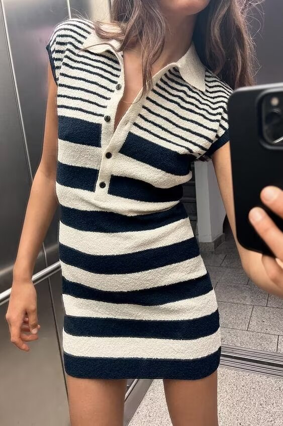 Button-Front Collared Knit Dress