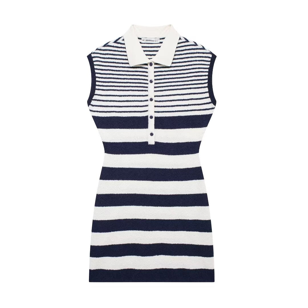 Button-Front Collared Knit Dress