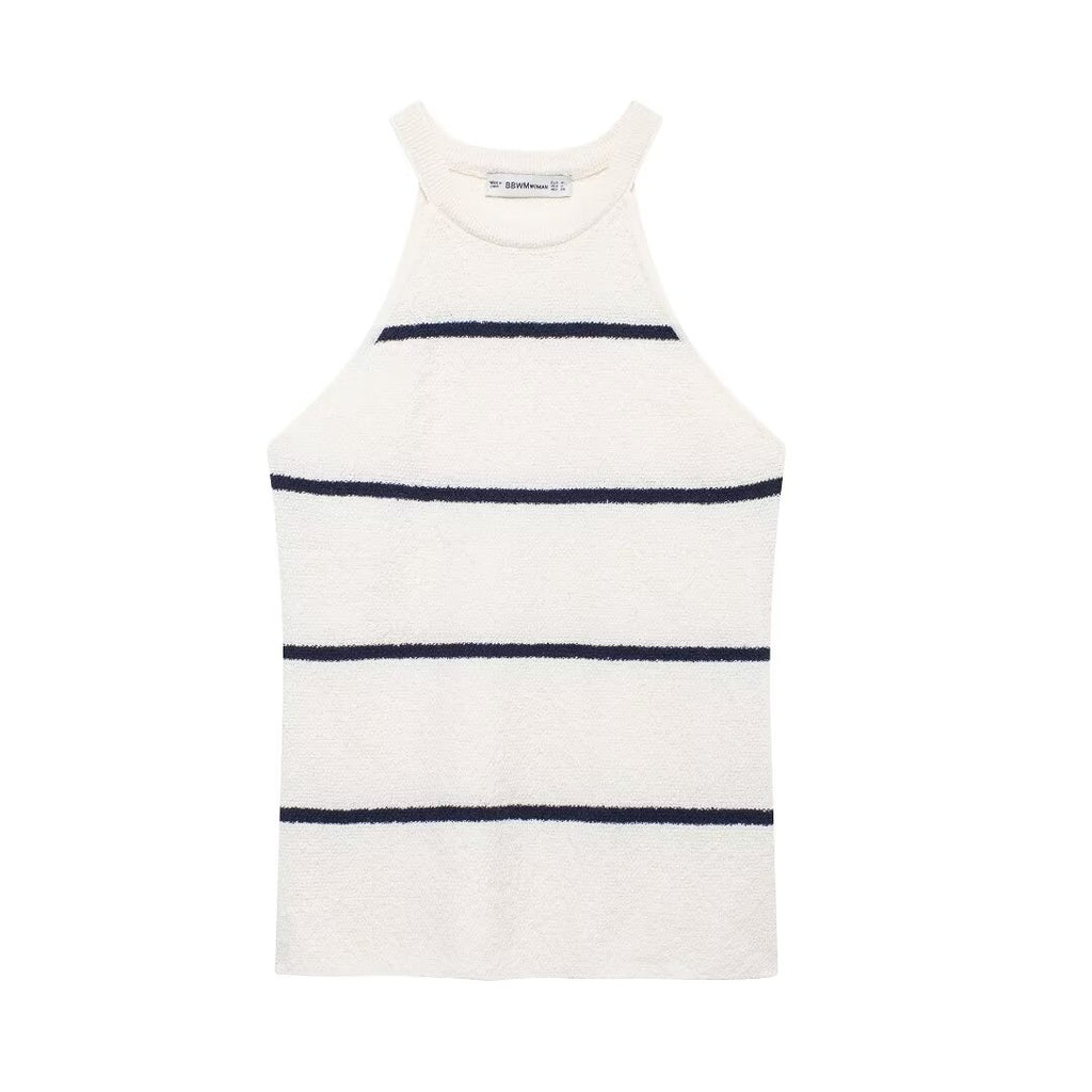 Women's Summer Diagonal Cut Knitted Camisole Striped Pants
