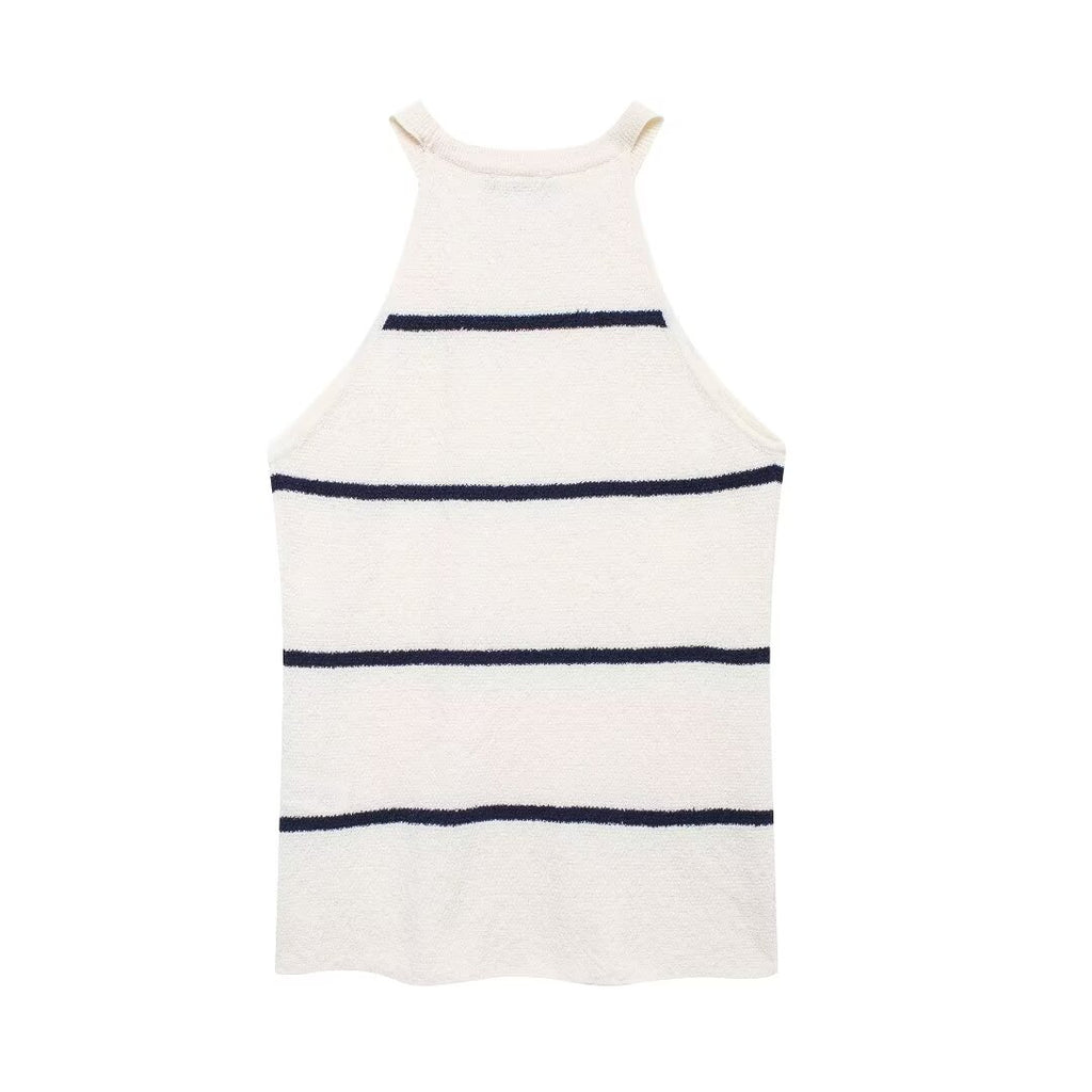 Women's Summer Diagonal Cut Knitted Camisole Striped Pants