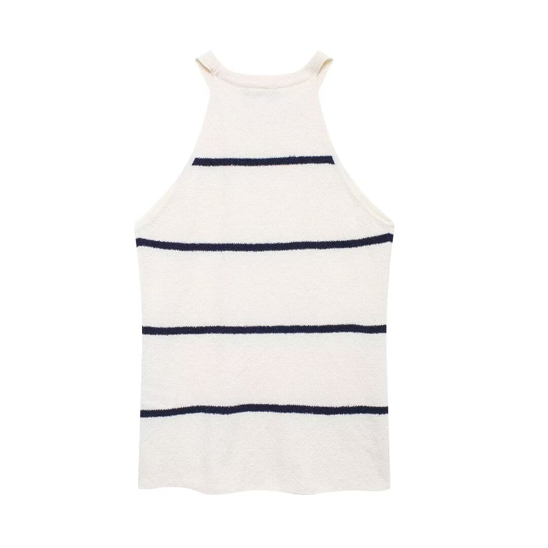 Women's Summer Diagonal Cut Knitted Camisole Striped Pants