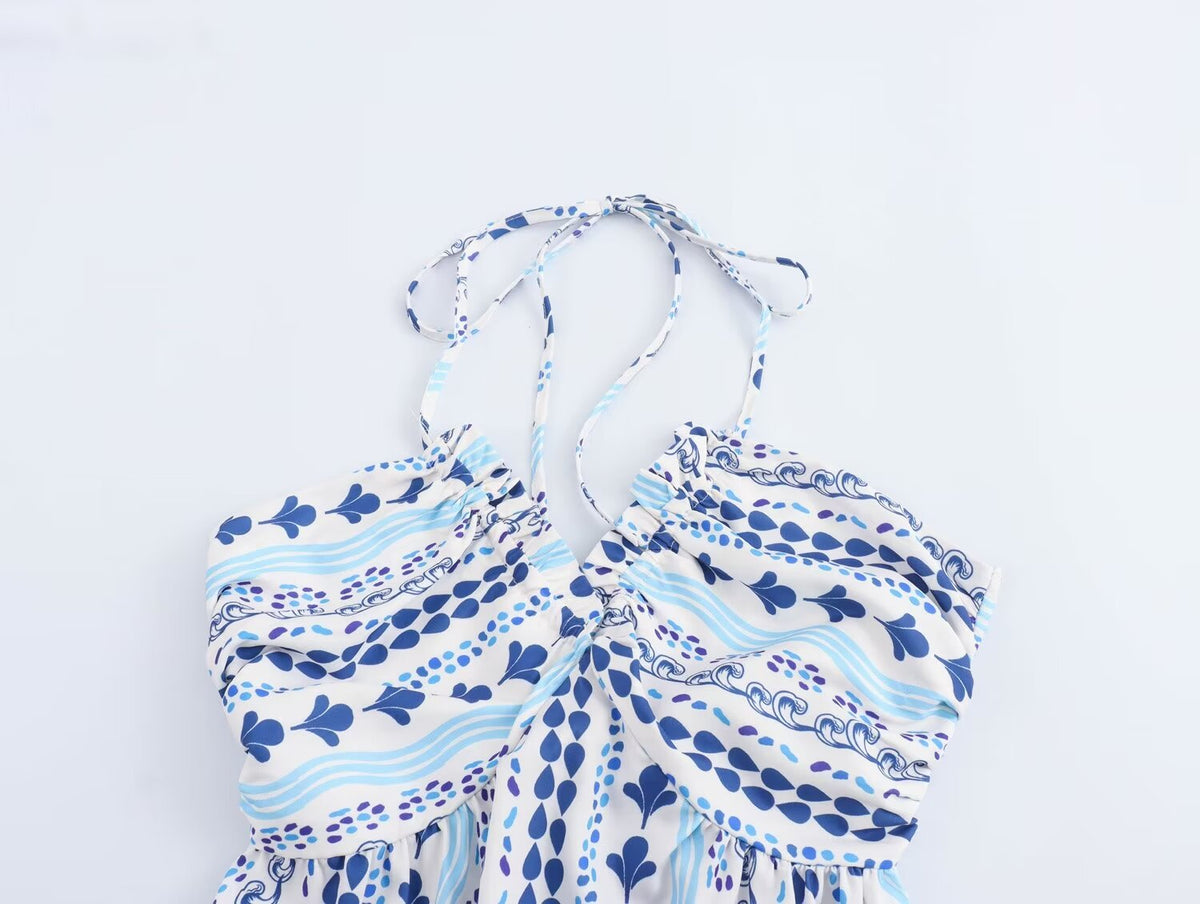 Women's Holiday Halterneck Printed Dress