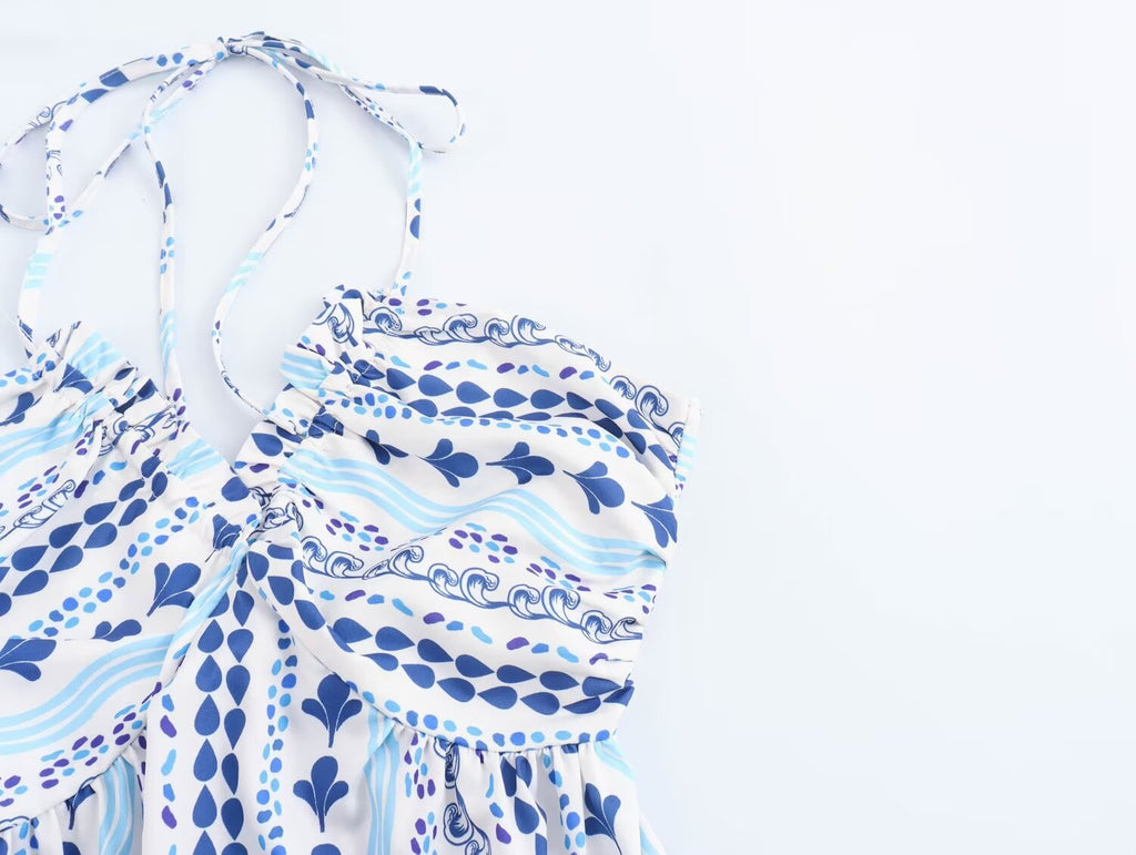 Women's Holiday Halterneck Printed Dress