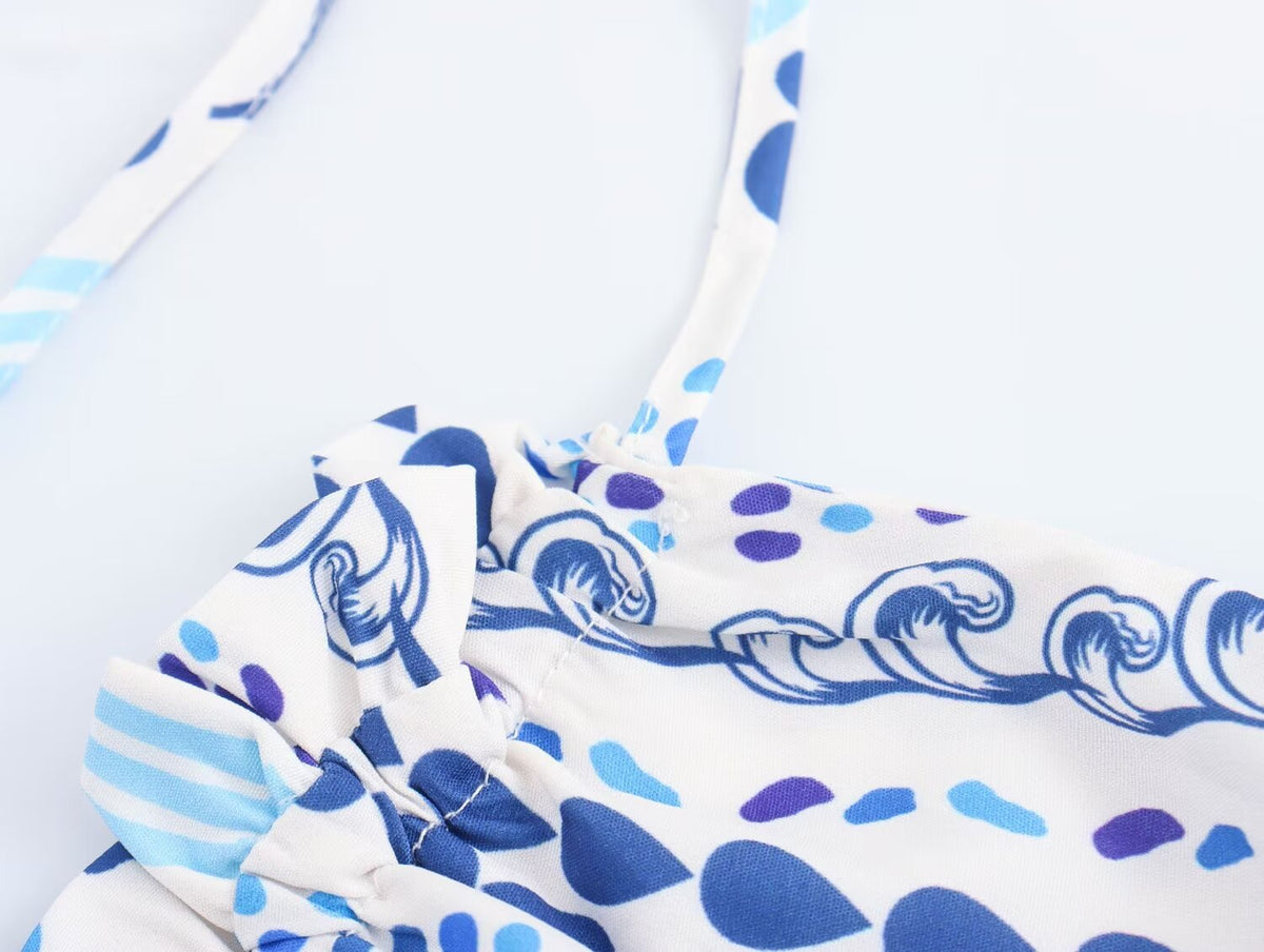 Women's Holiday Halterneck Printed Dress