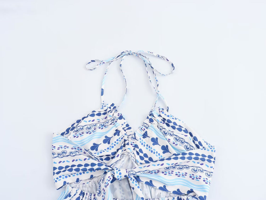 Women's Holiday Halterneck Printed Dress