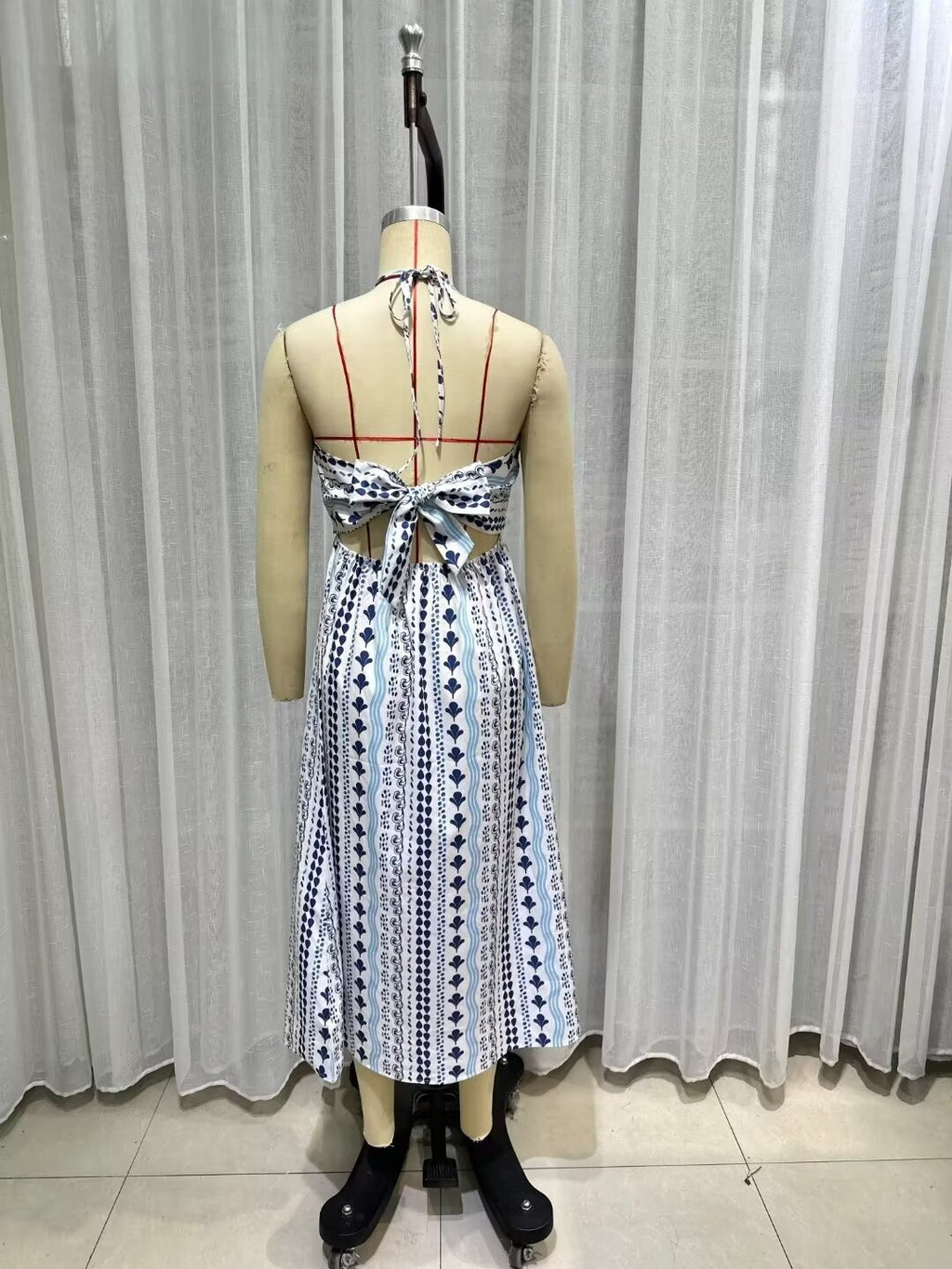 Women's Holiday Halterneck Printed Dress