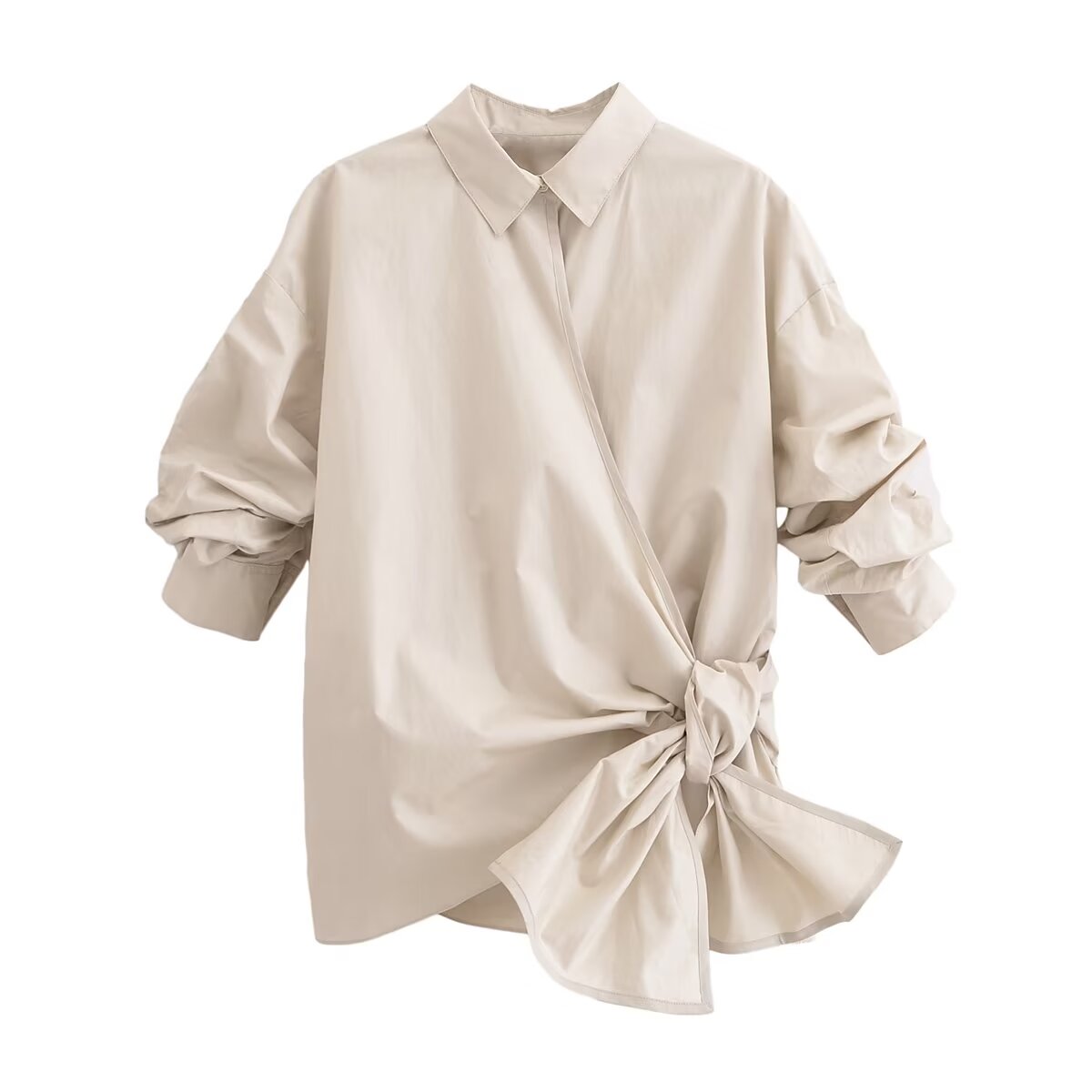 Women's Summer Women Clothing Stylish Simple Bowknot Decoration Poplin Shirt