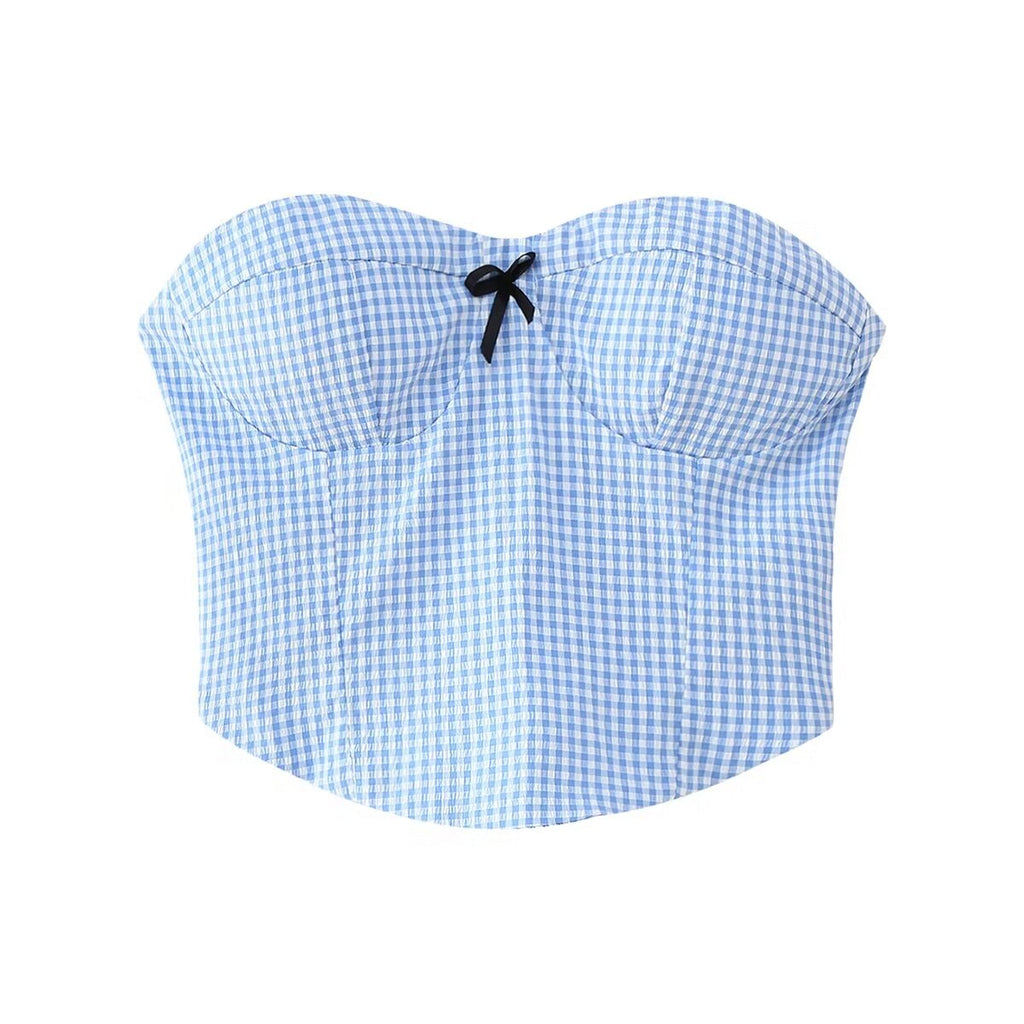 Women’s Blue Plaid Strapless Tube Top