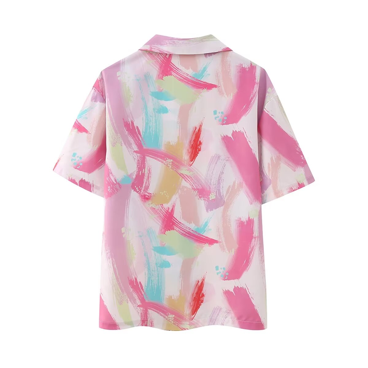Women's Collared Print Short Sleeve Shirt