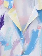 Women's Collared Print Short Sleeve Shirt