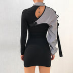 Women's Asymmetric Shoulder Patchwork Crop Top